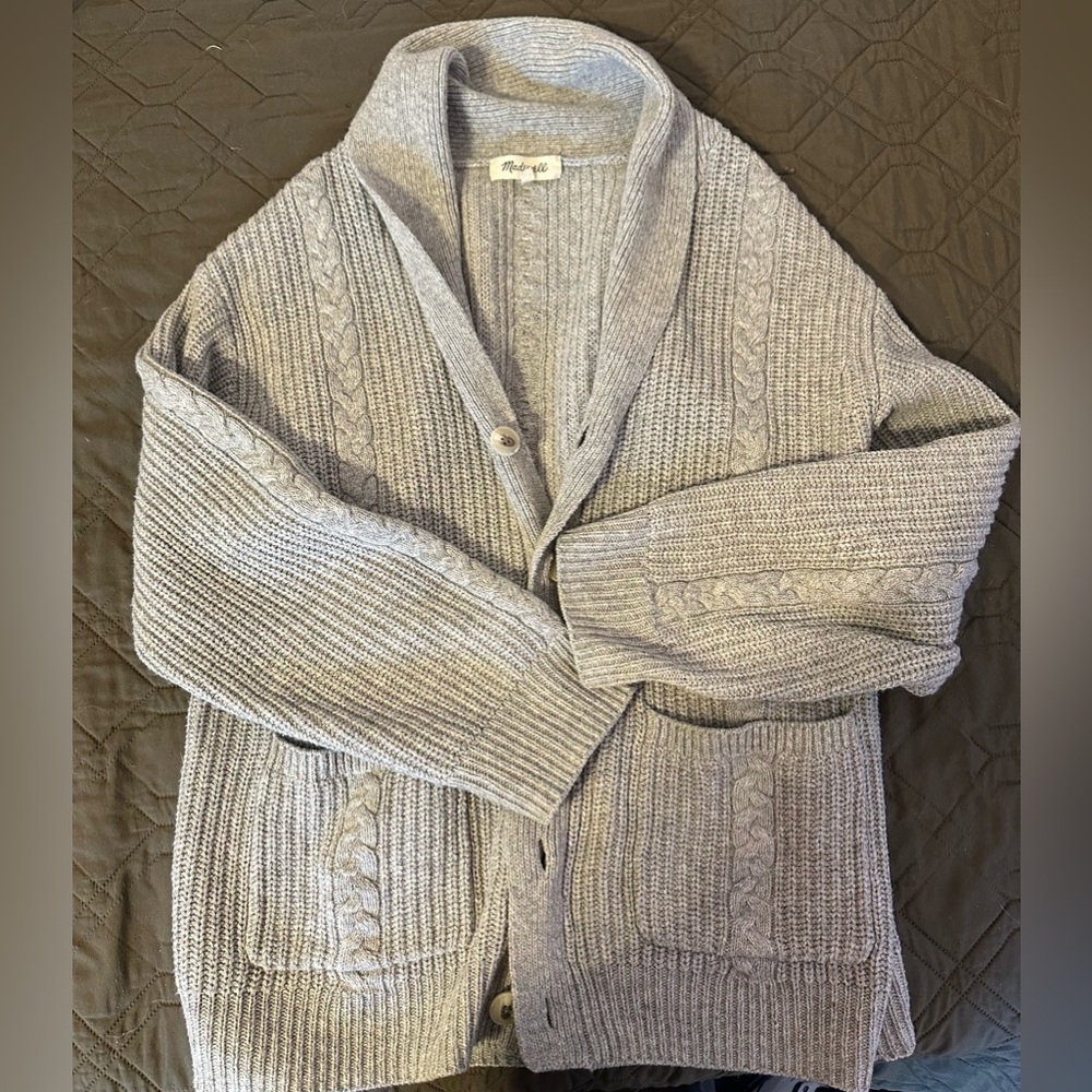 Madewell Men's Light Gray Cable Knit Cardigan